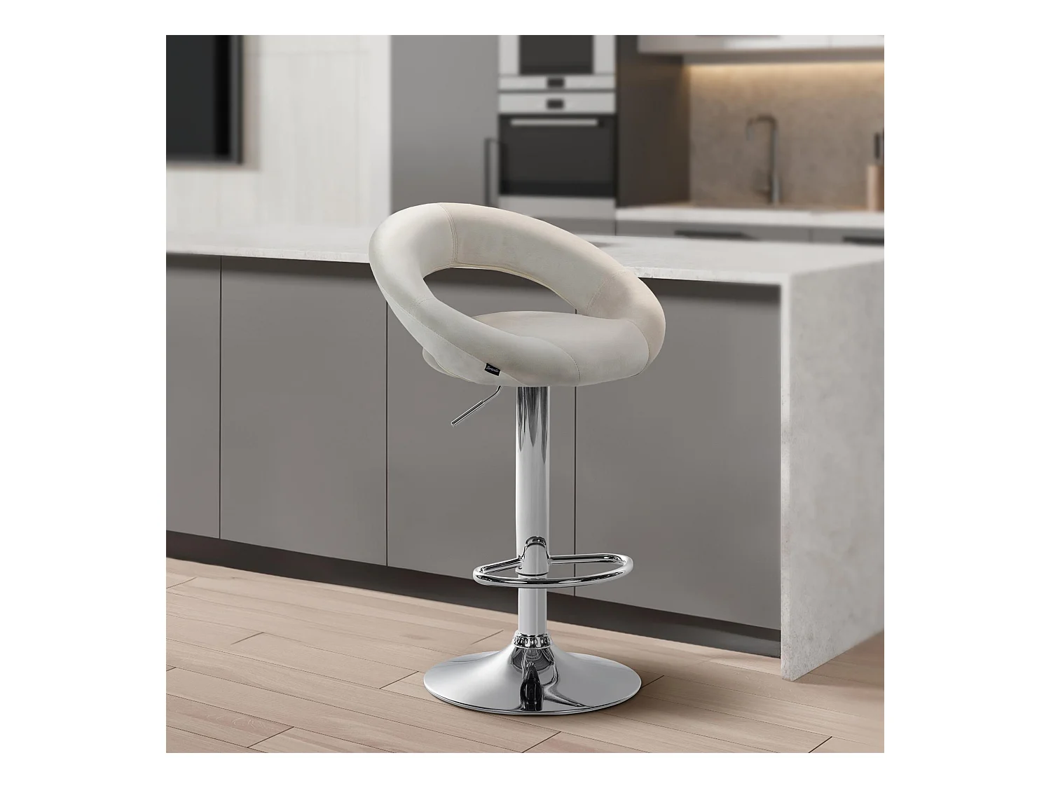 Tabouret de bar - Velours & Chrome - Crème - Olinda