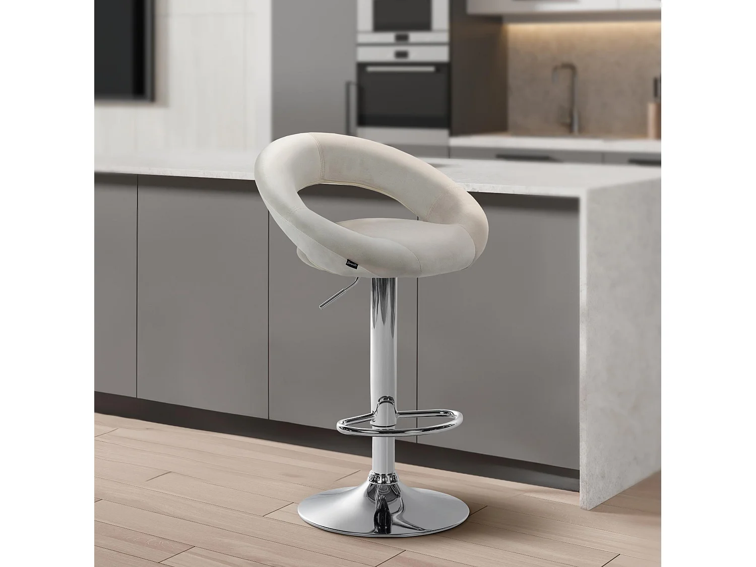 Tabouret de bar - Velours & Chrome - Crème - Olinda
