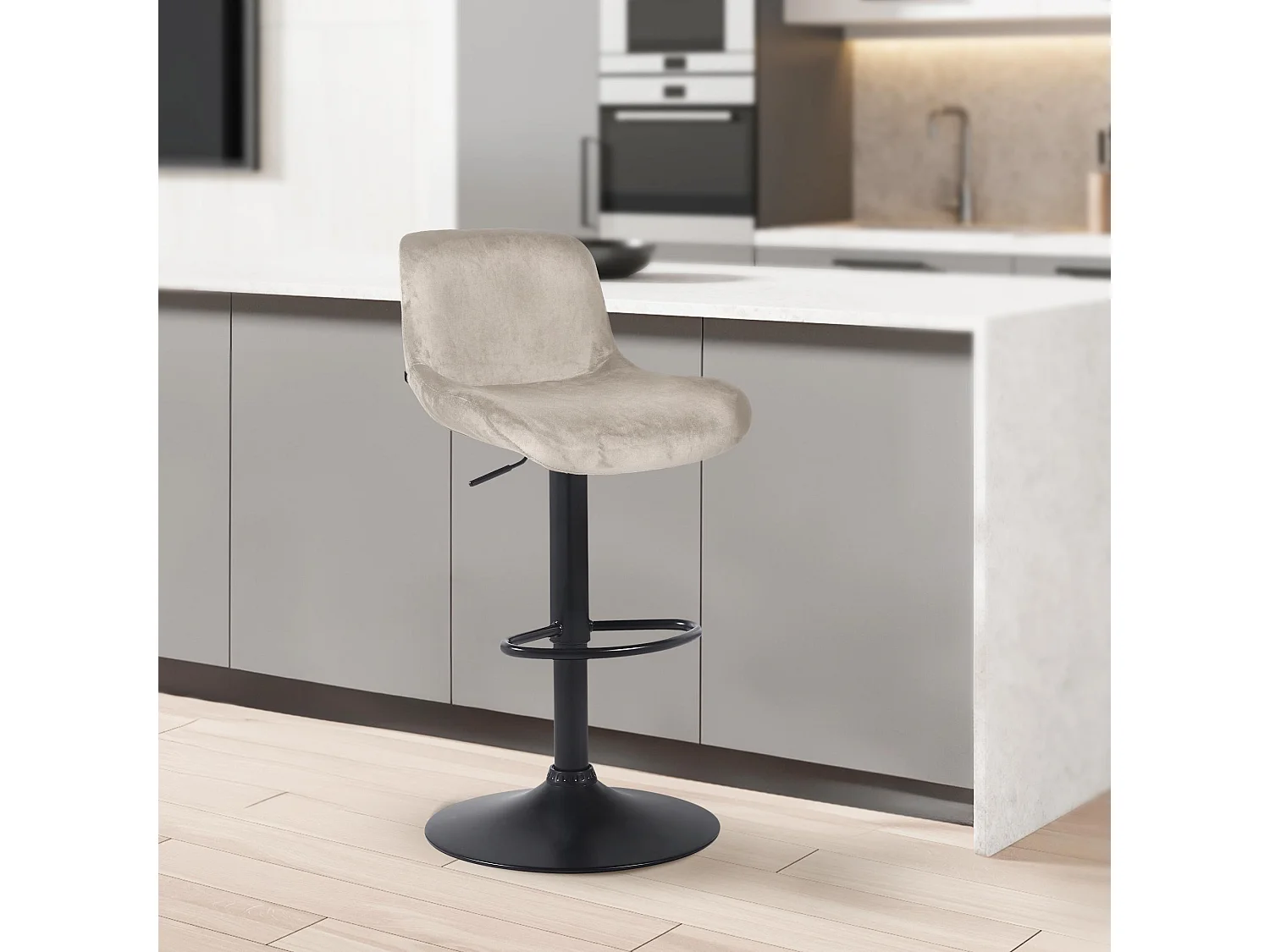 Tabouret de bar - Velours - Crème - Solon
