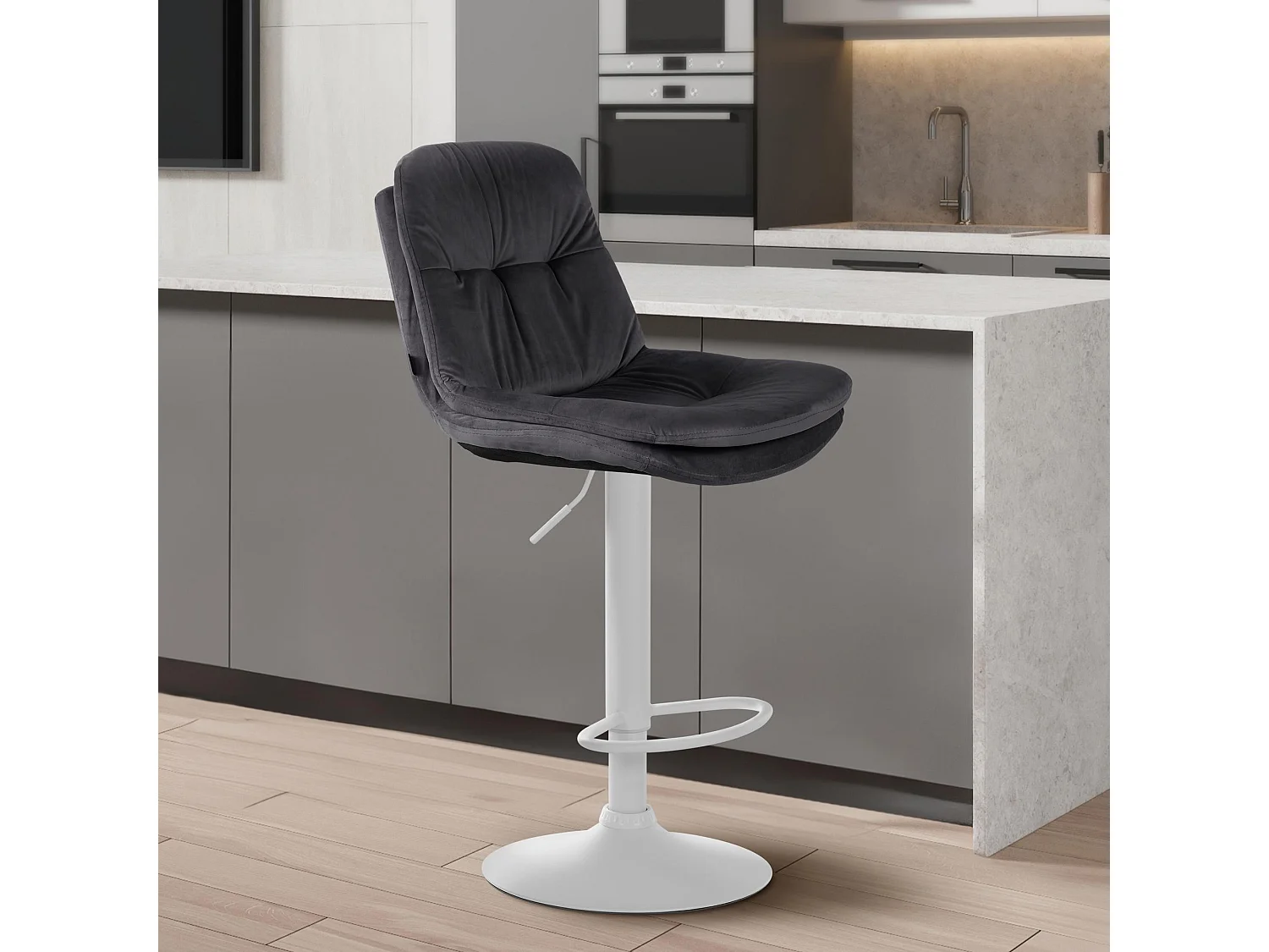 Tabouret de bar - Velours - Gris foncé - Laurel