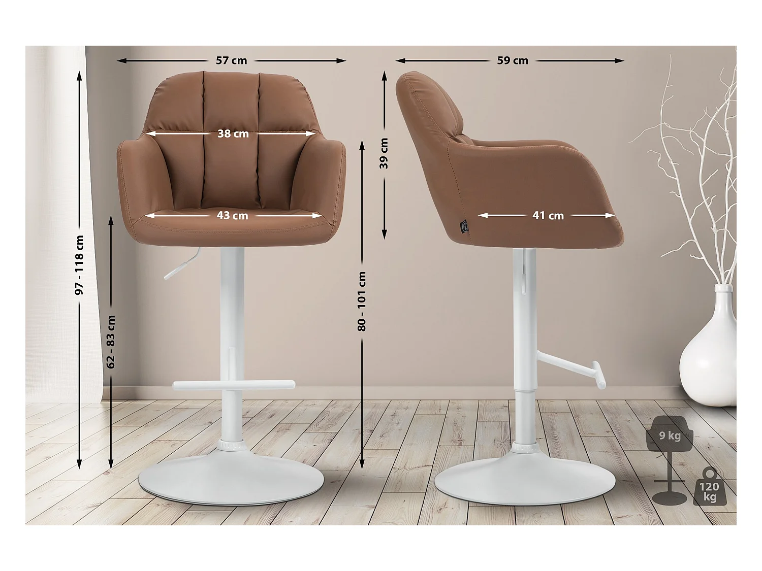 Tabouret de bar - Similicuir - Marron clair - Natoma
