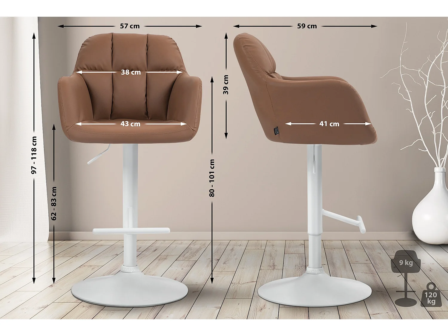 Tabouret de bar - Similicuir - Marron clair - Natoma