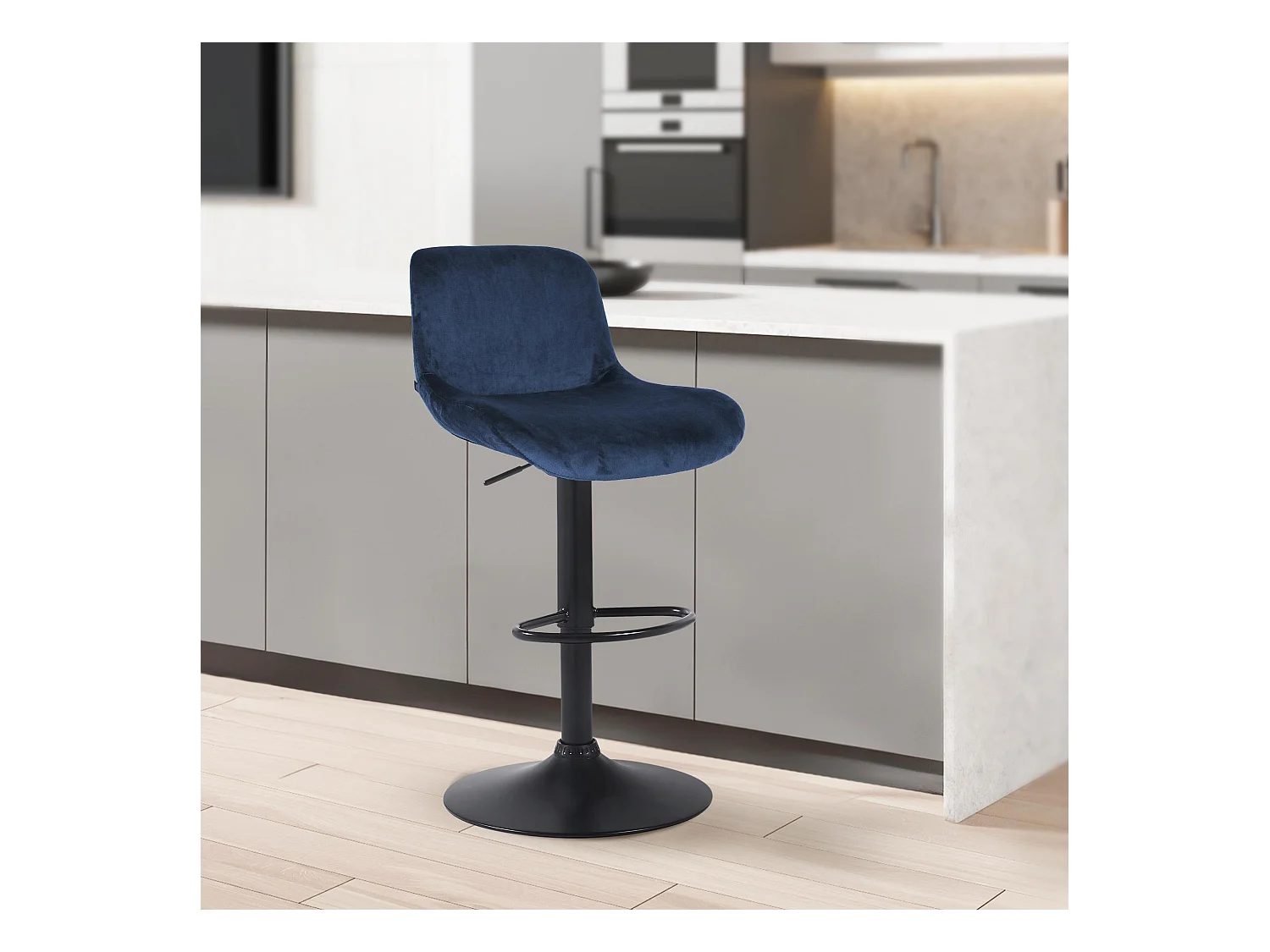 Tabouret de bar - Velours - Bleu - Solon