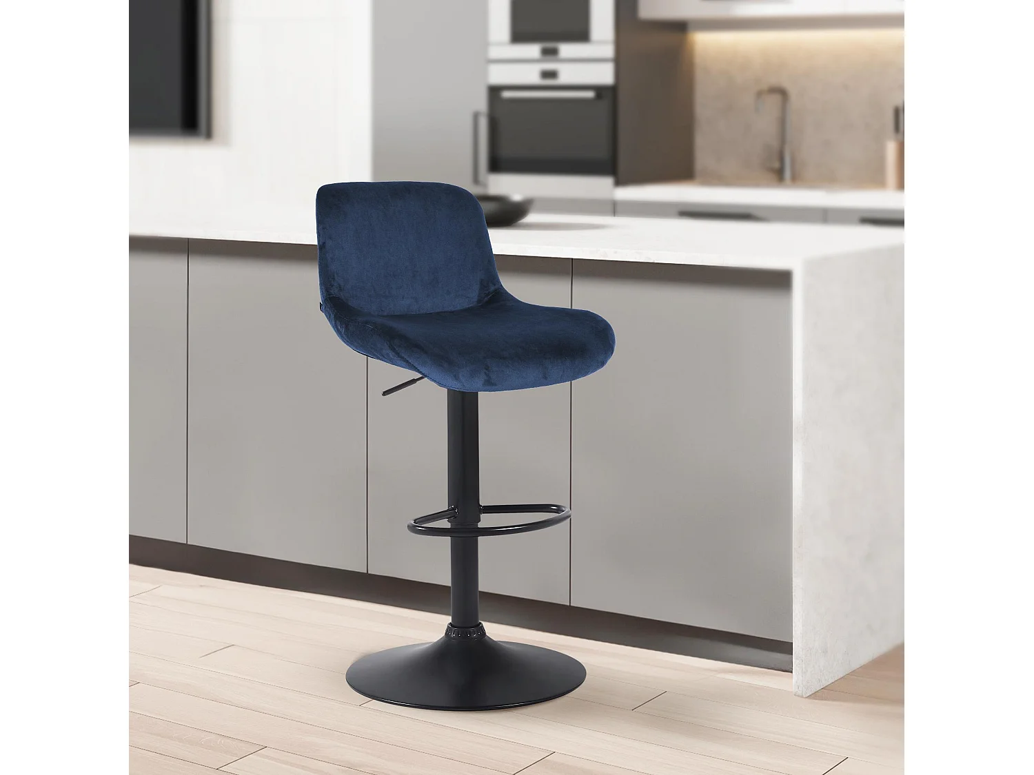 Tabouret de bar - Velours - Bleu - Solon