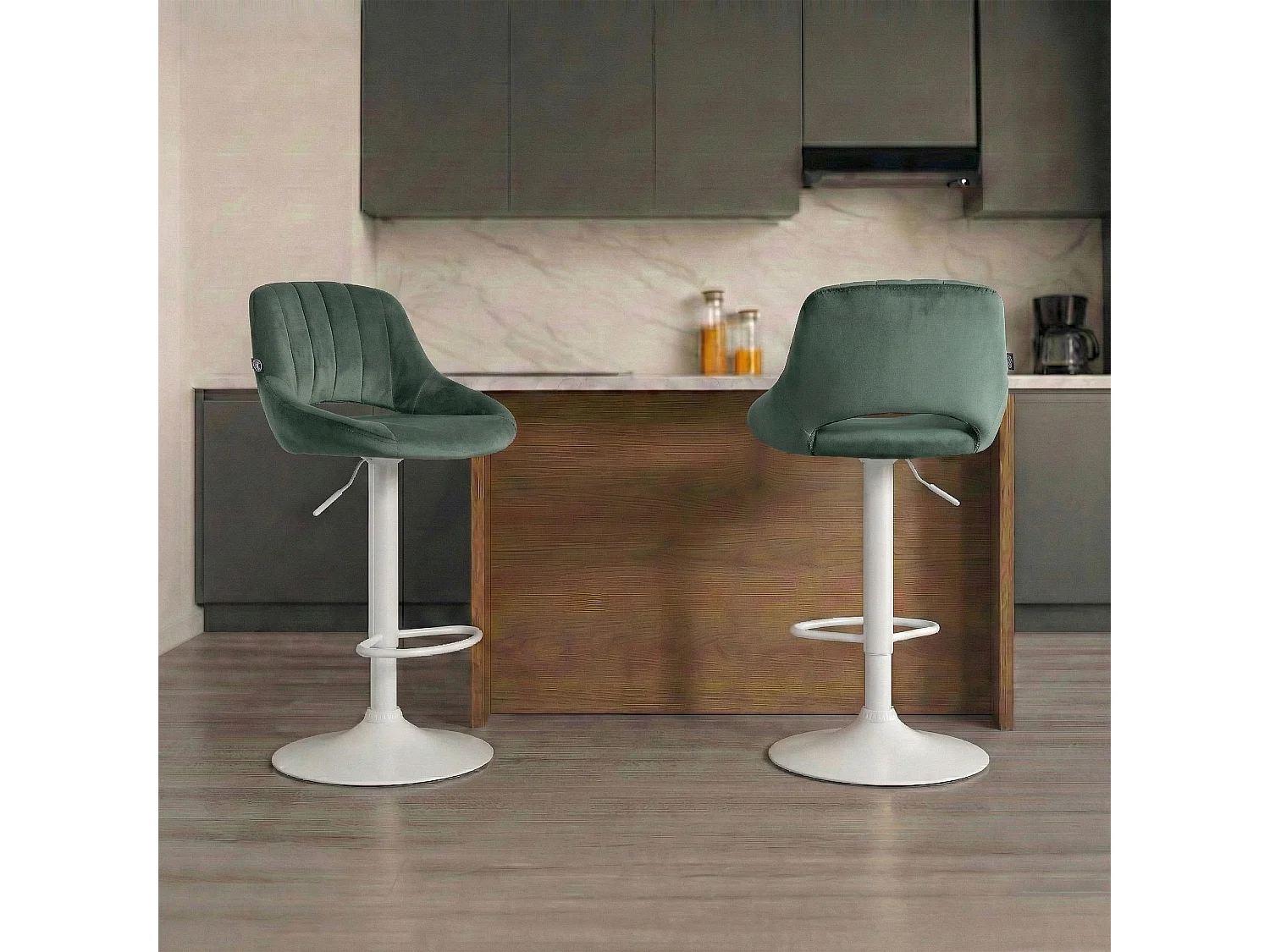 Tabouret de bar - Velours & Blanc - Vert - Milet