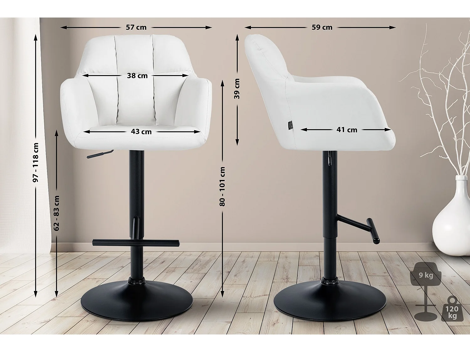 Tabouret de bar - Similicuir - Blanc - Natoma