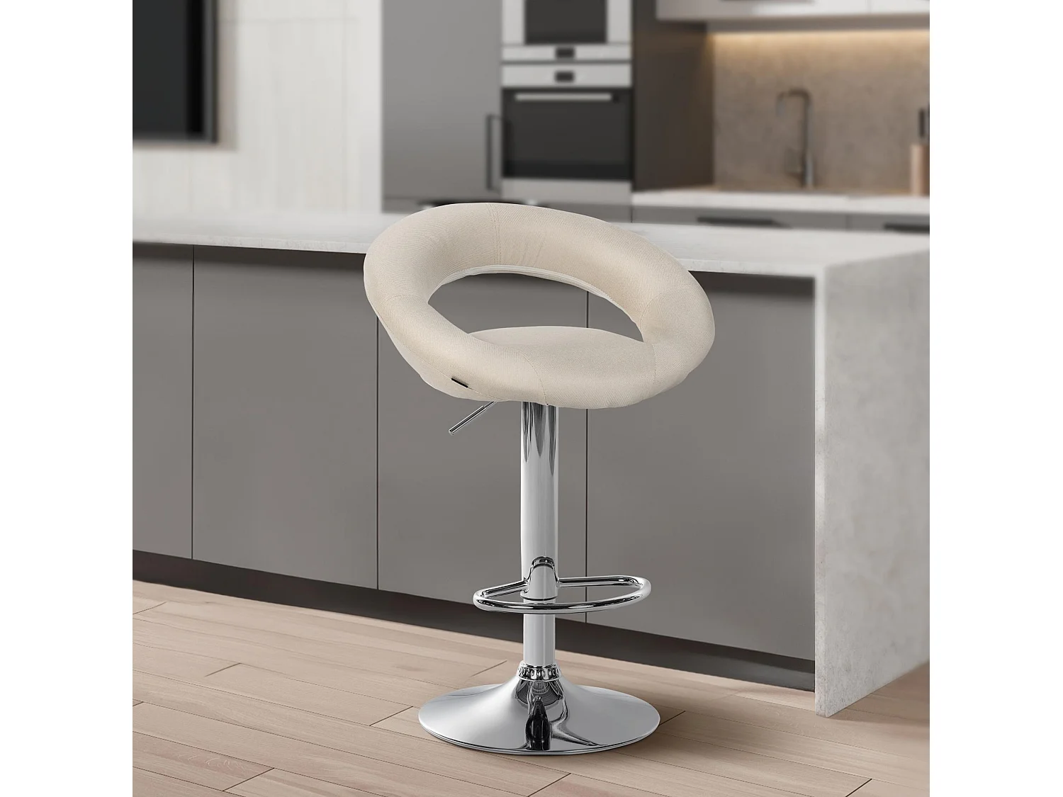 Tabouret de bar - Tissu & Chrome - Crème - Olinda