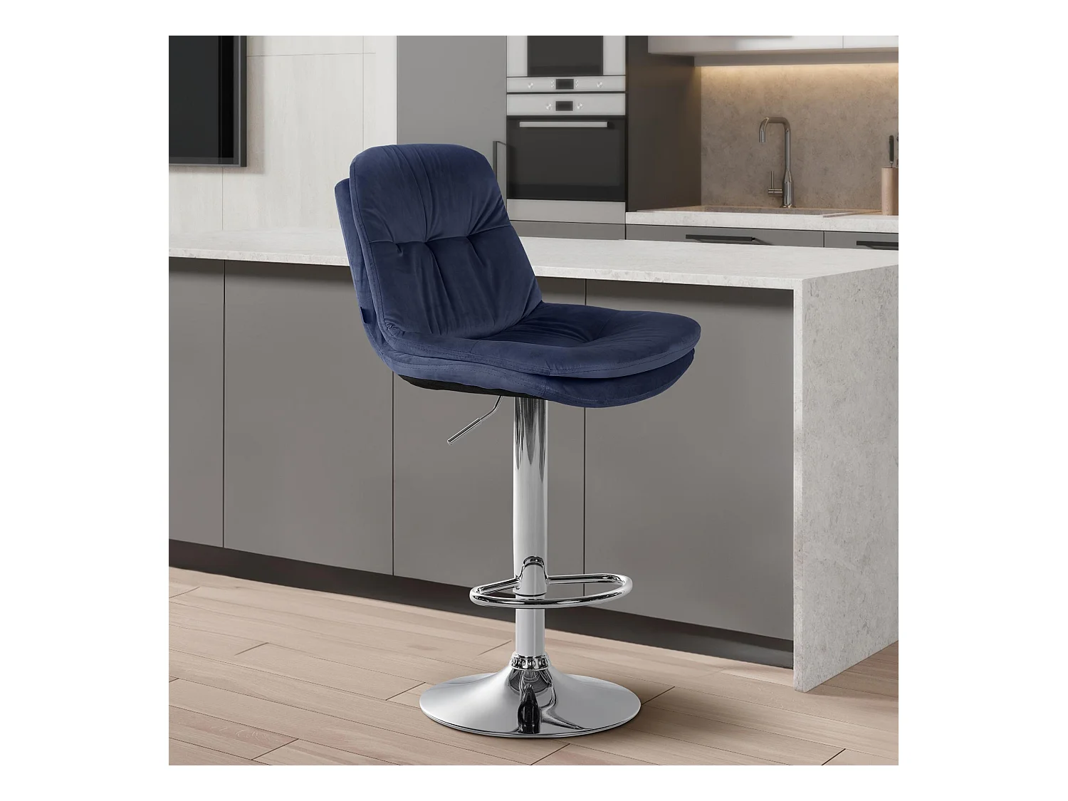 Tabouret de bar - Velours - Bleu - Laurel