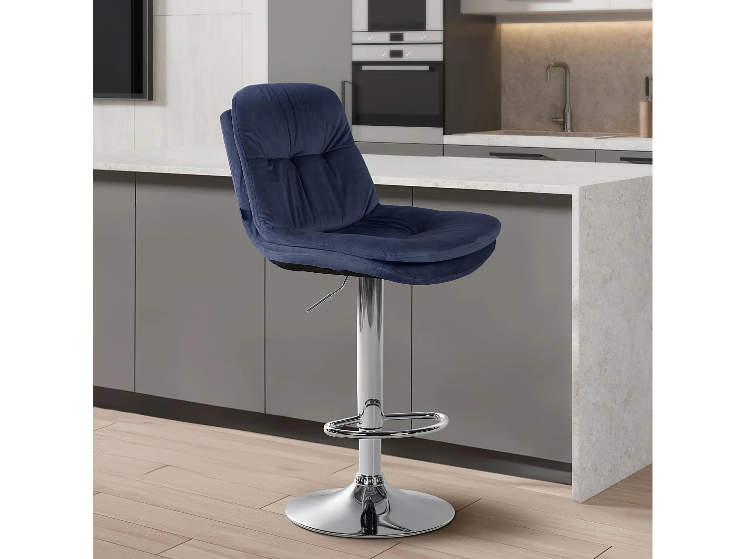 Tabouret de bar - Velours - Bleu - Laurel