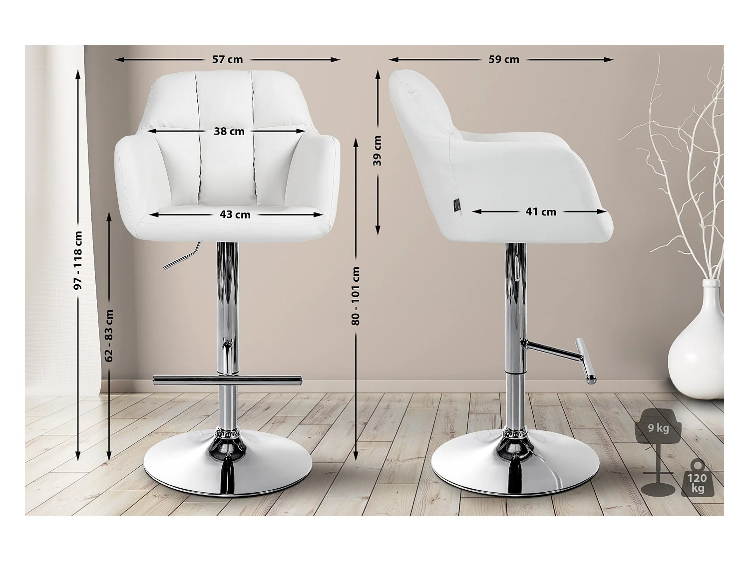 Tabouret de bar - Similicuir - Blanc - Natoma