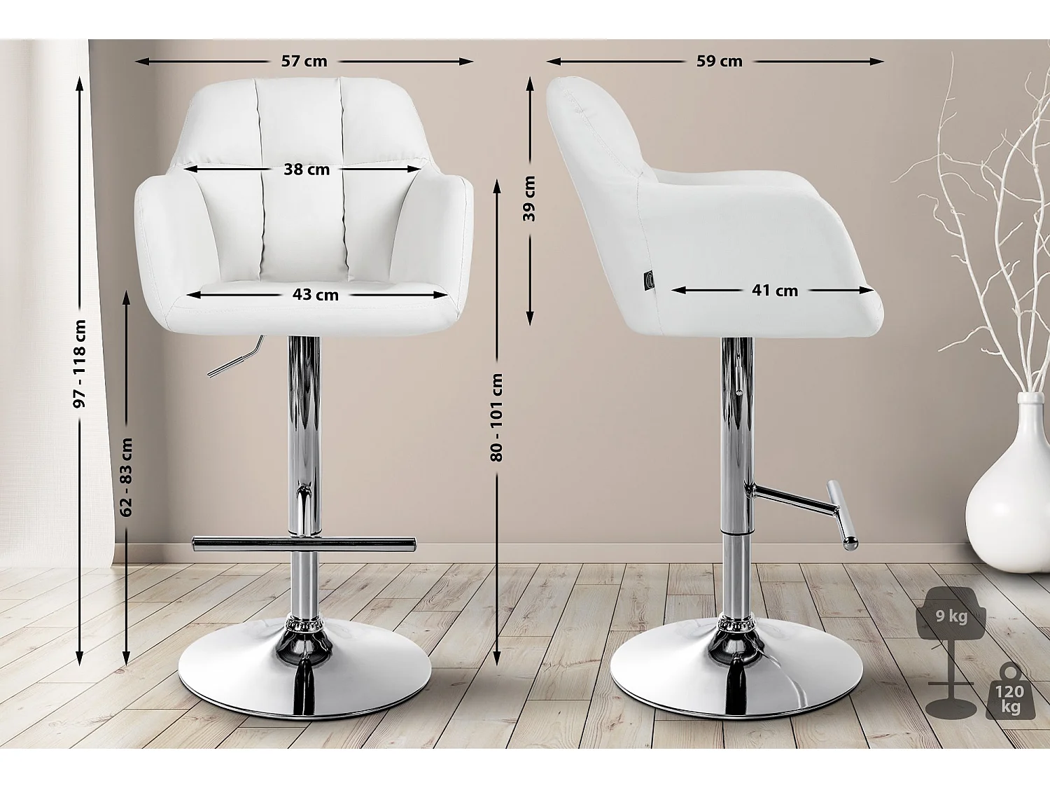 Tabouret de bar - Similicuir - Blanc - Natoma