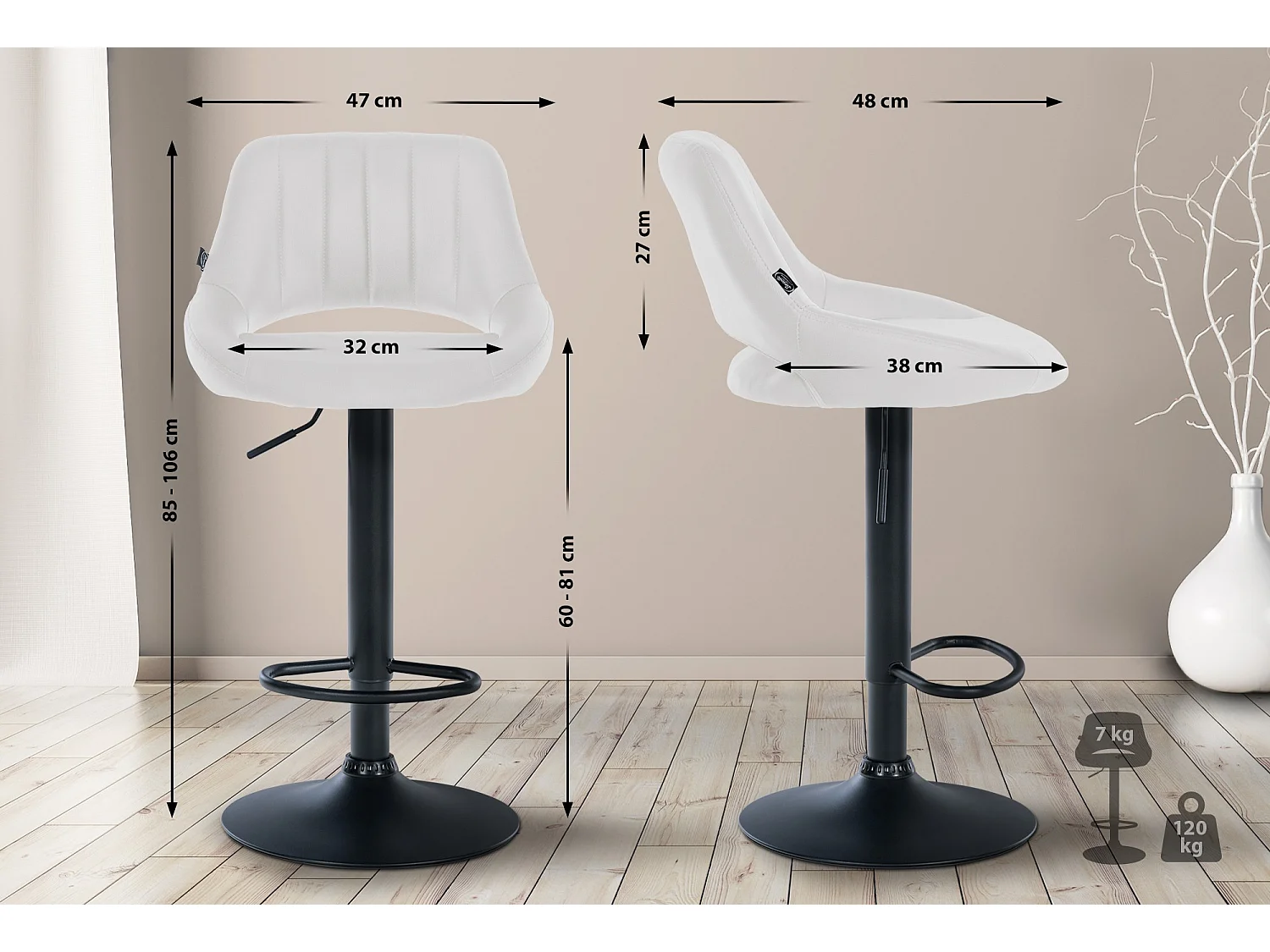 Tabouret de bar - Similicuir & Noir - Blanc - Milet