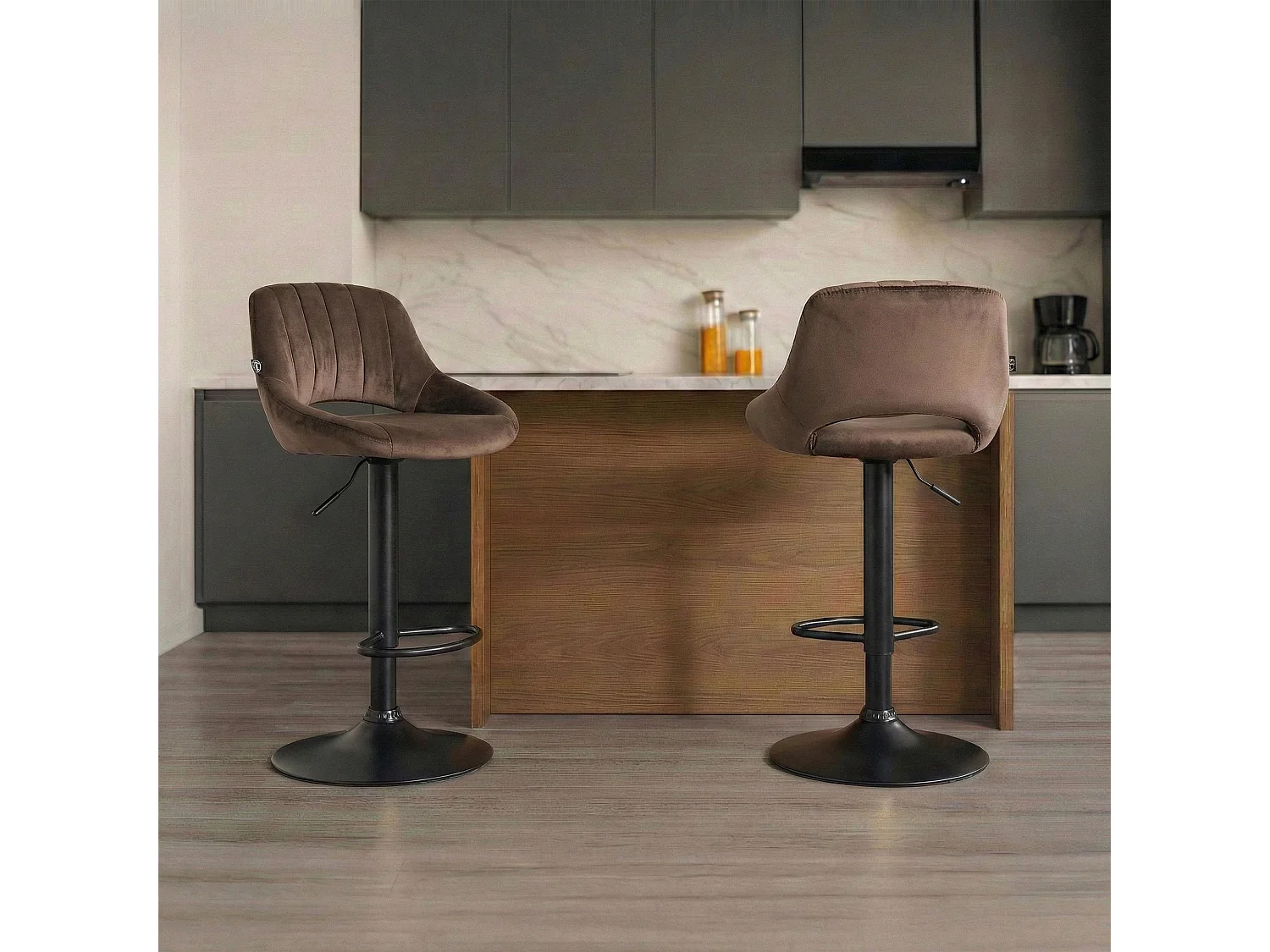 Lot de 2  Tabouret de bar - Velours - Marron - Milet