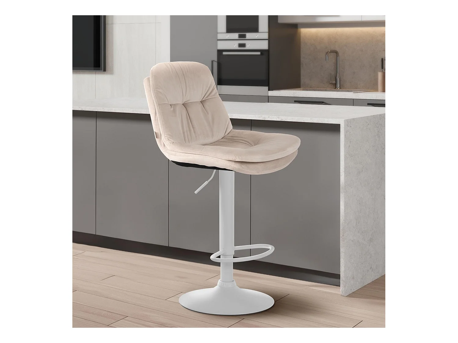 Tabouret de bar - Velours - Crème - Laurel