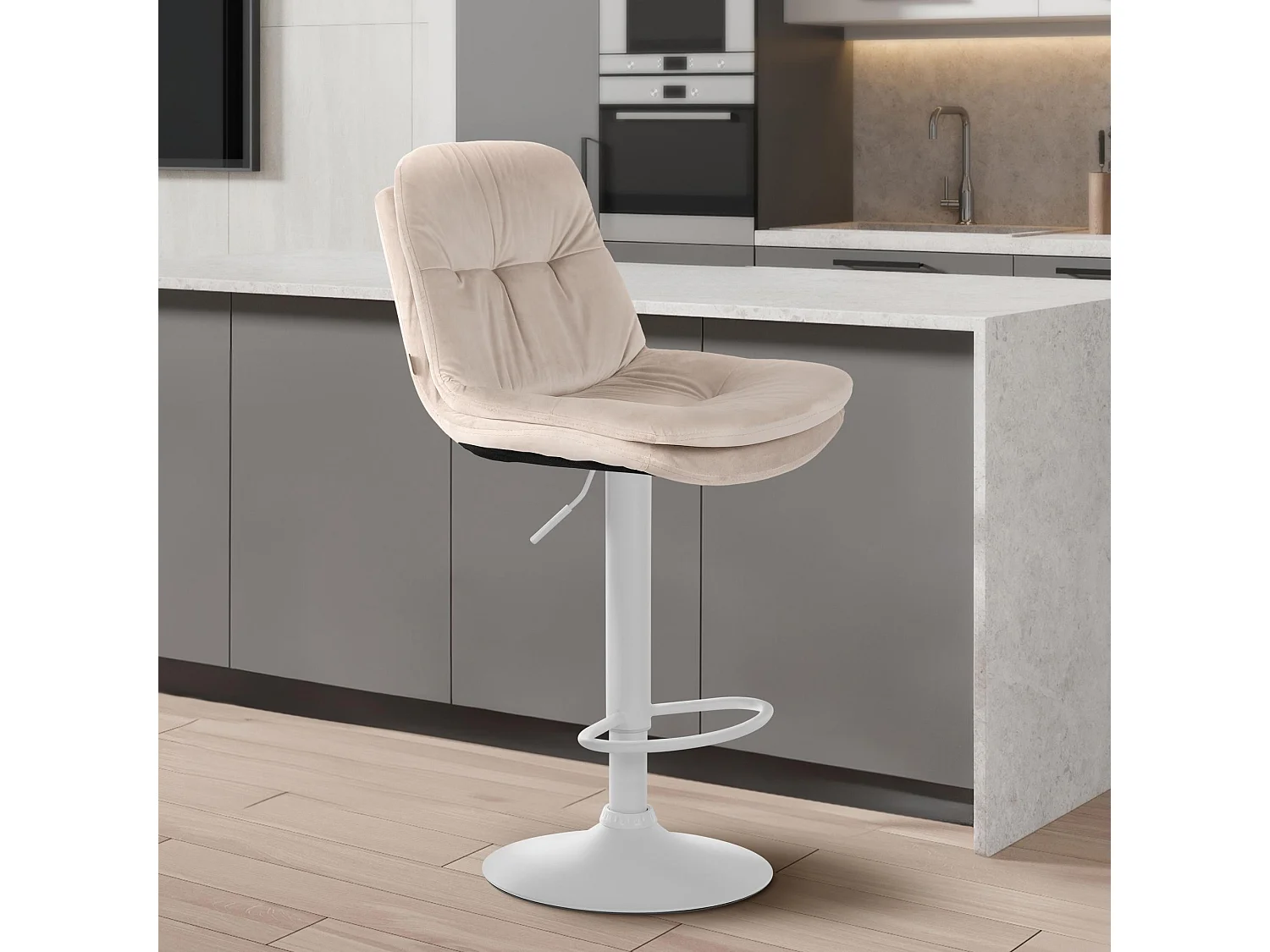 Tabouret de bar - Velours - Crème - Laurel