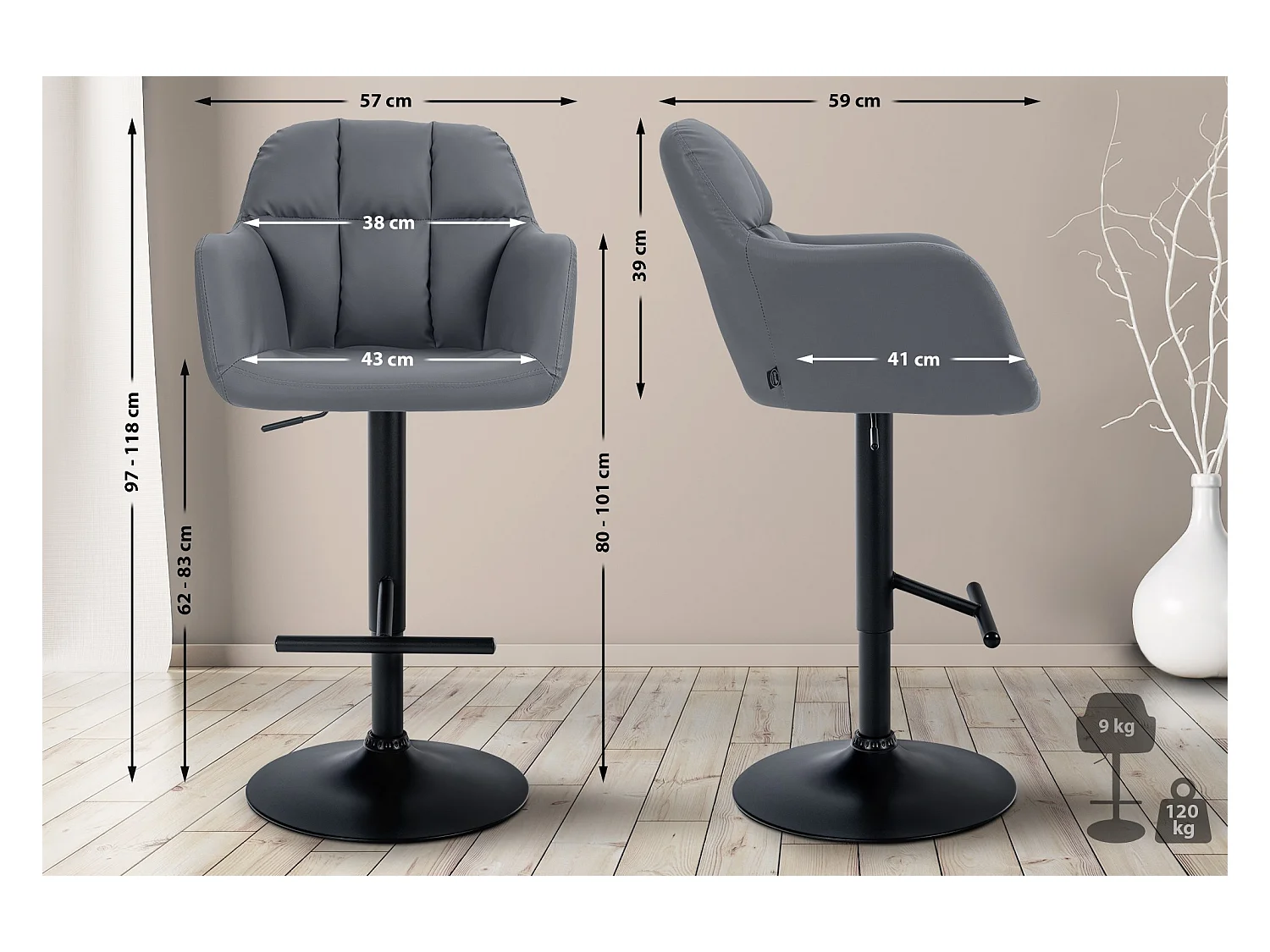 Tabouret de bar - Similicuir - Gris - Natoma