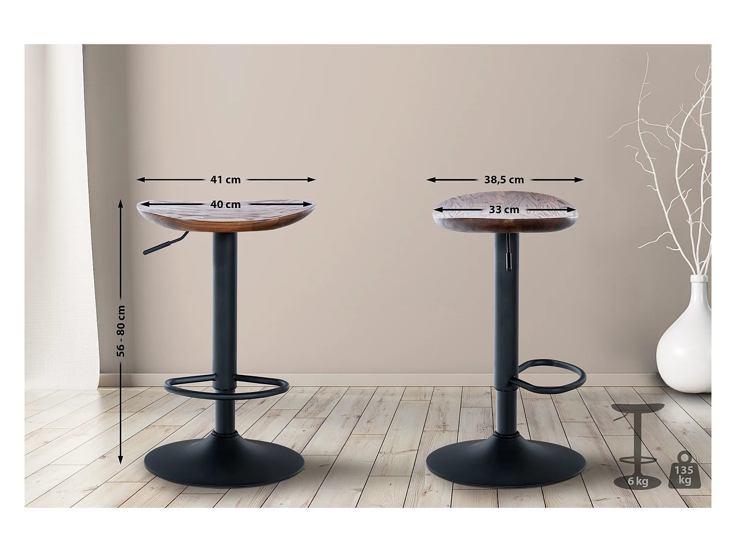 Lot de 4  Tabouret de bar - Bois - Noyer - Skelde