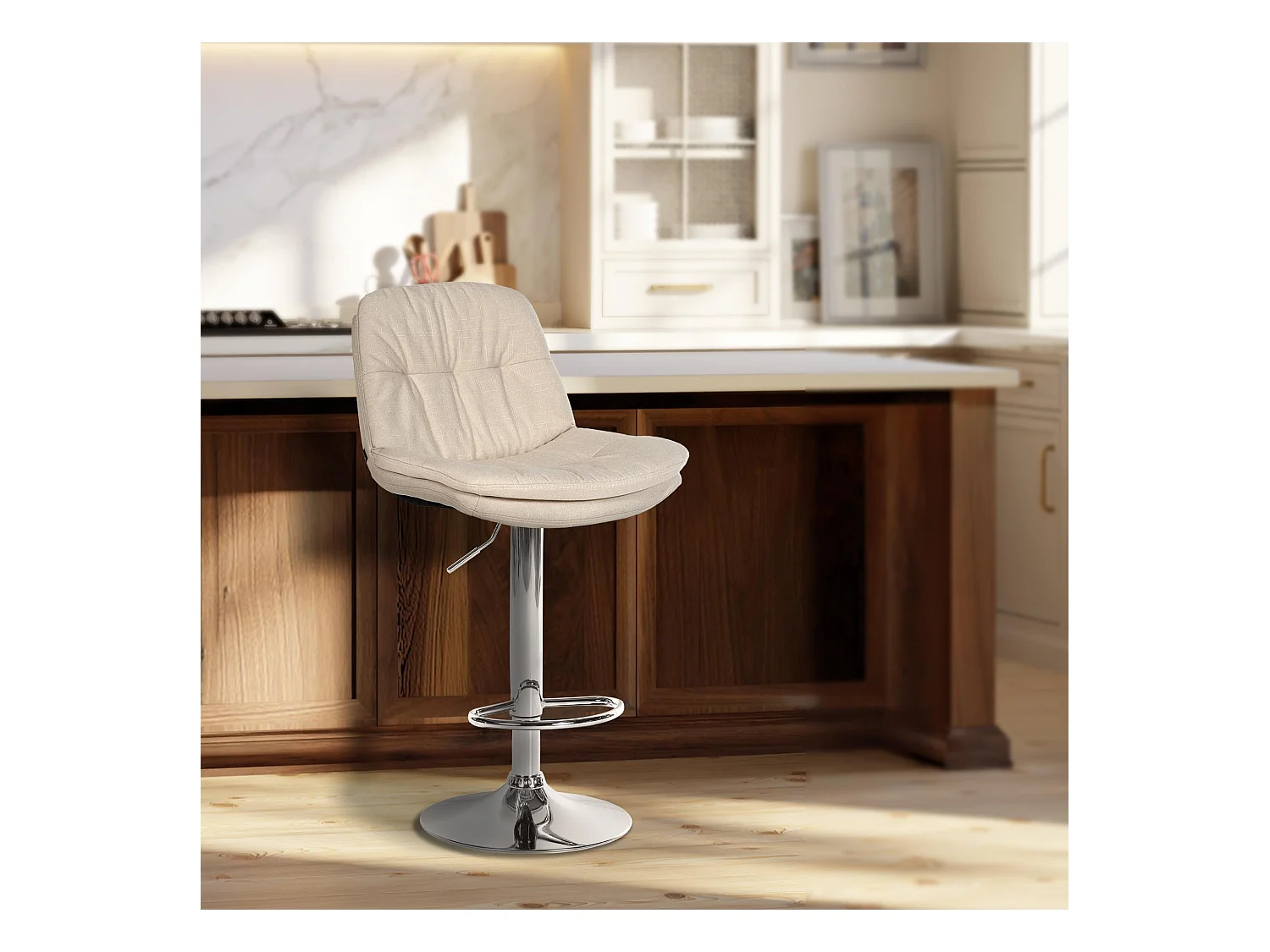 Tabouret de bar - Tissu - Crème - Laurel