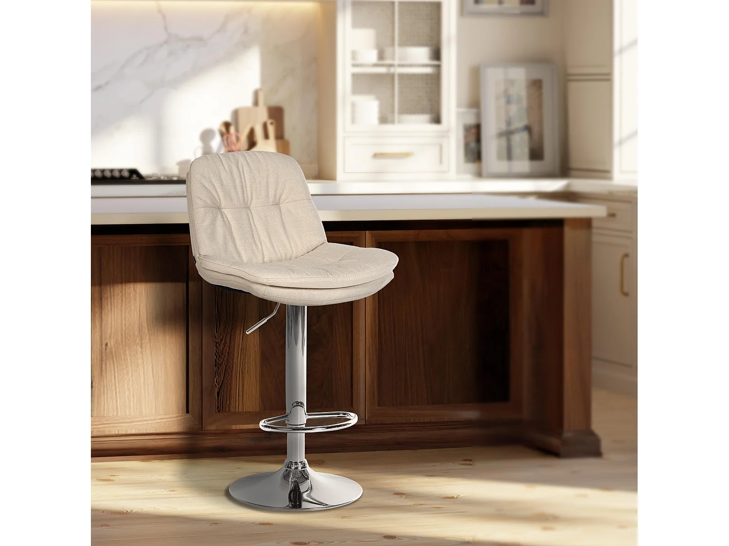 Tabouret de bar - Tissu - Crème - Laurel