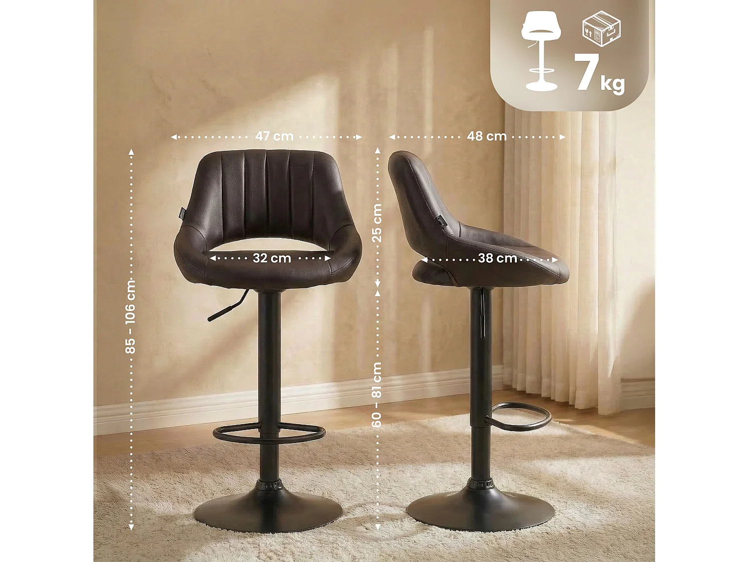 Tabouret de bar - Similicuir & Noir - Marron - Milet