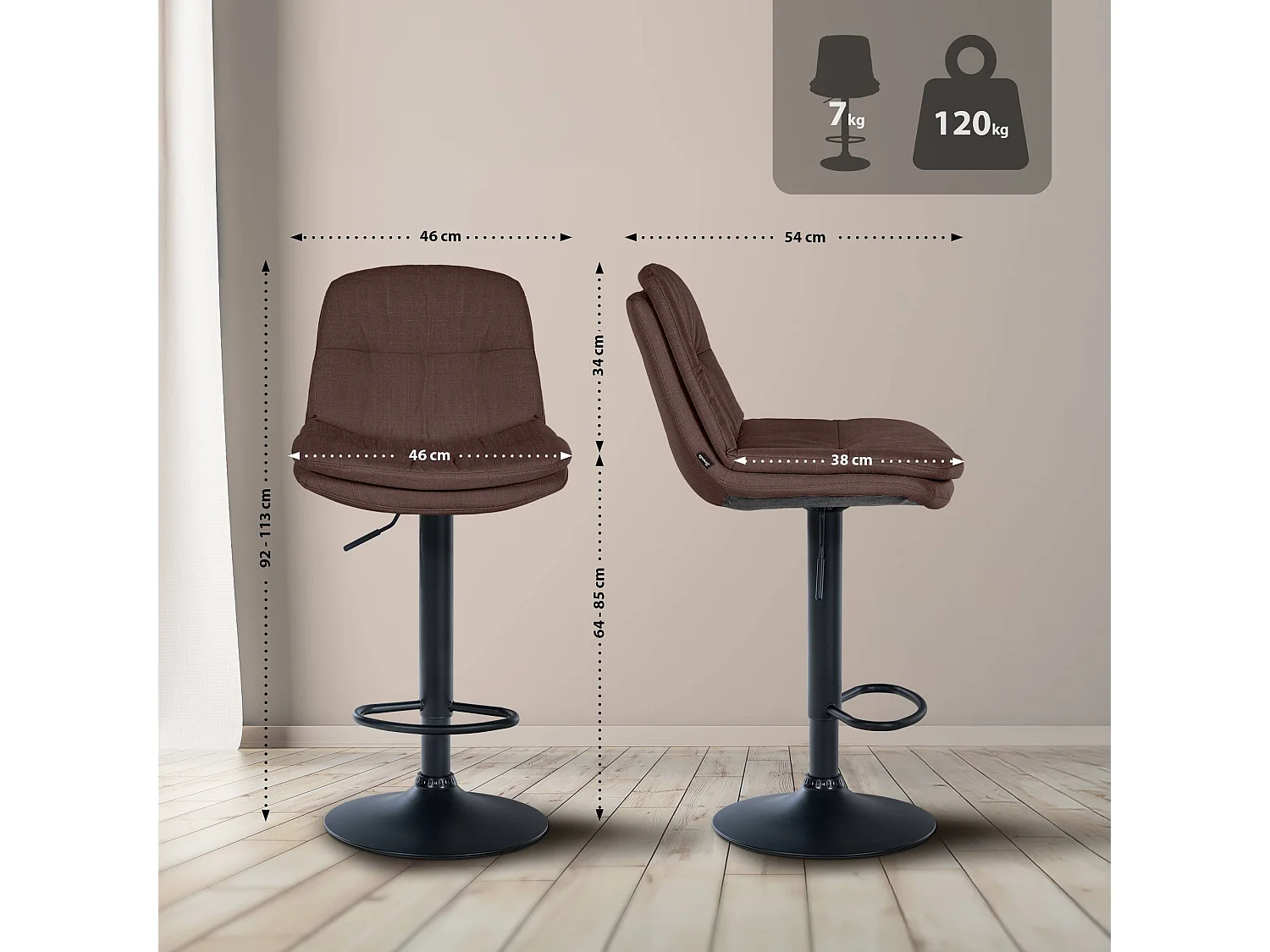 Tabouret de bar - Tissu - Marron - Laurel