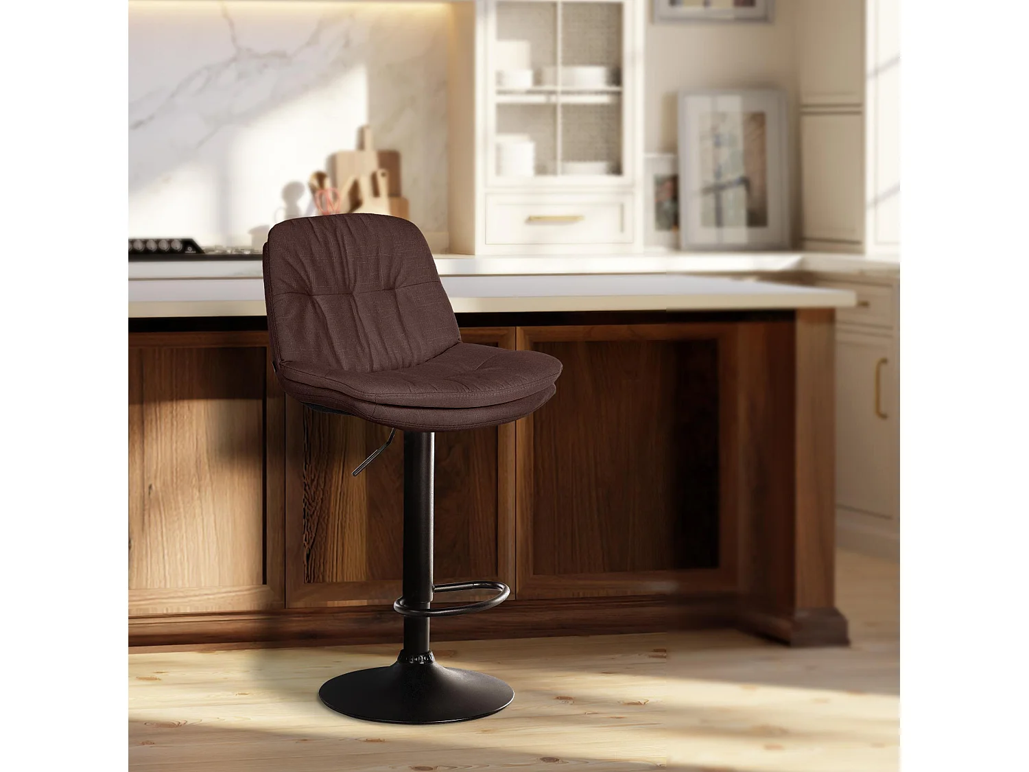 Tabouret de bar - Tissu - Marron - Laurel