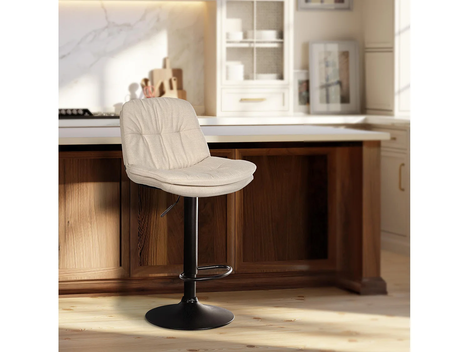 Tabouret de bar - Tissu - Crème - Laurel