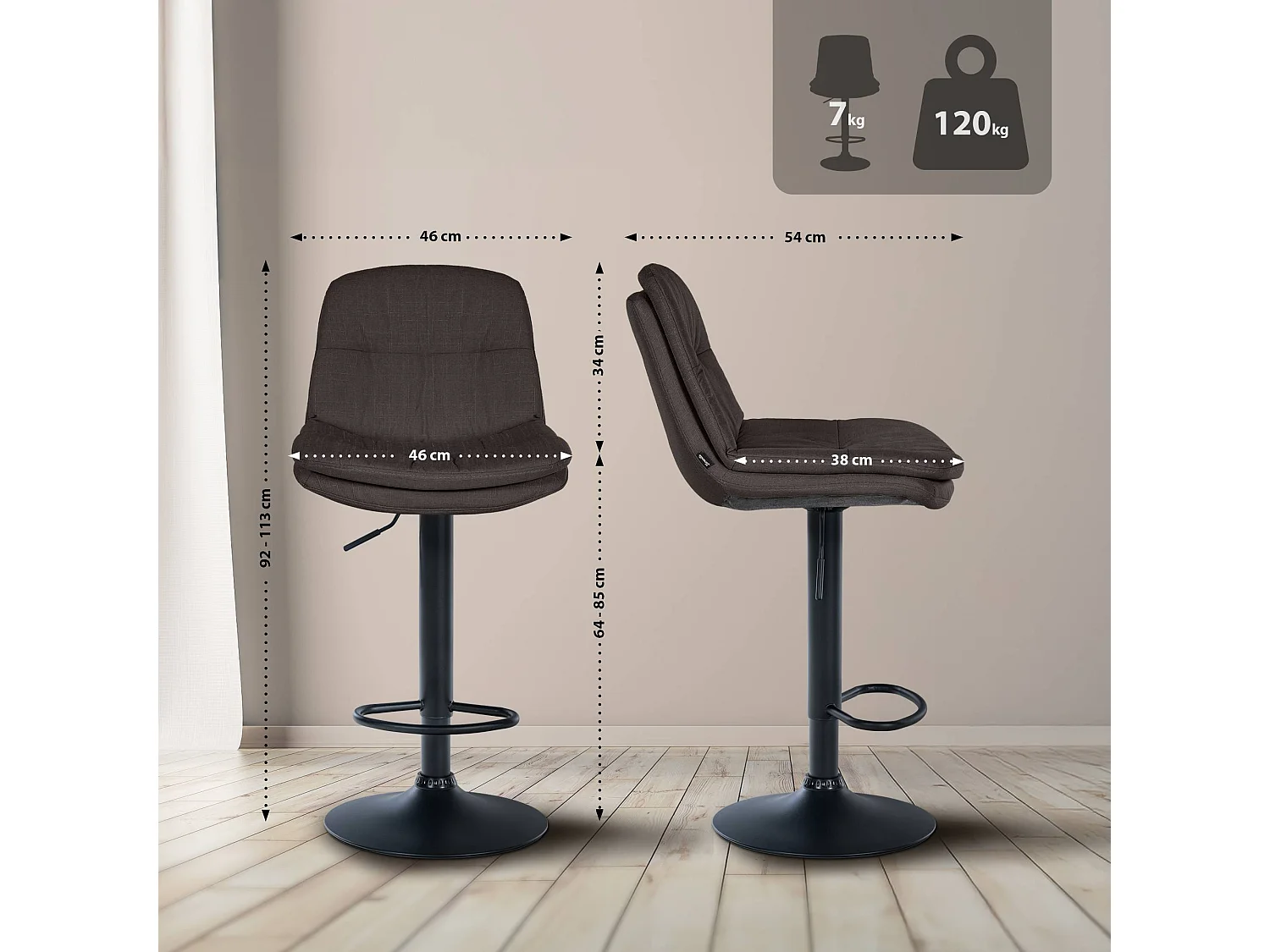 Tabouret de bar - Tissu - Gris foncé - Laurel