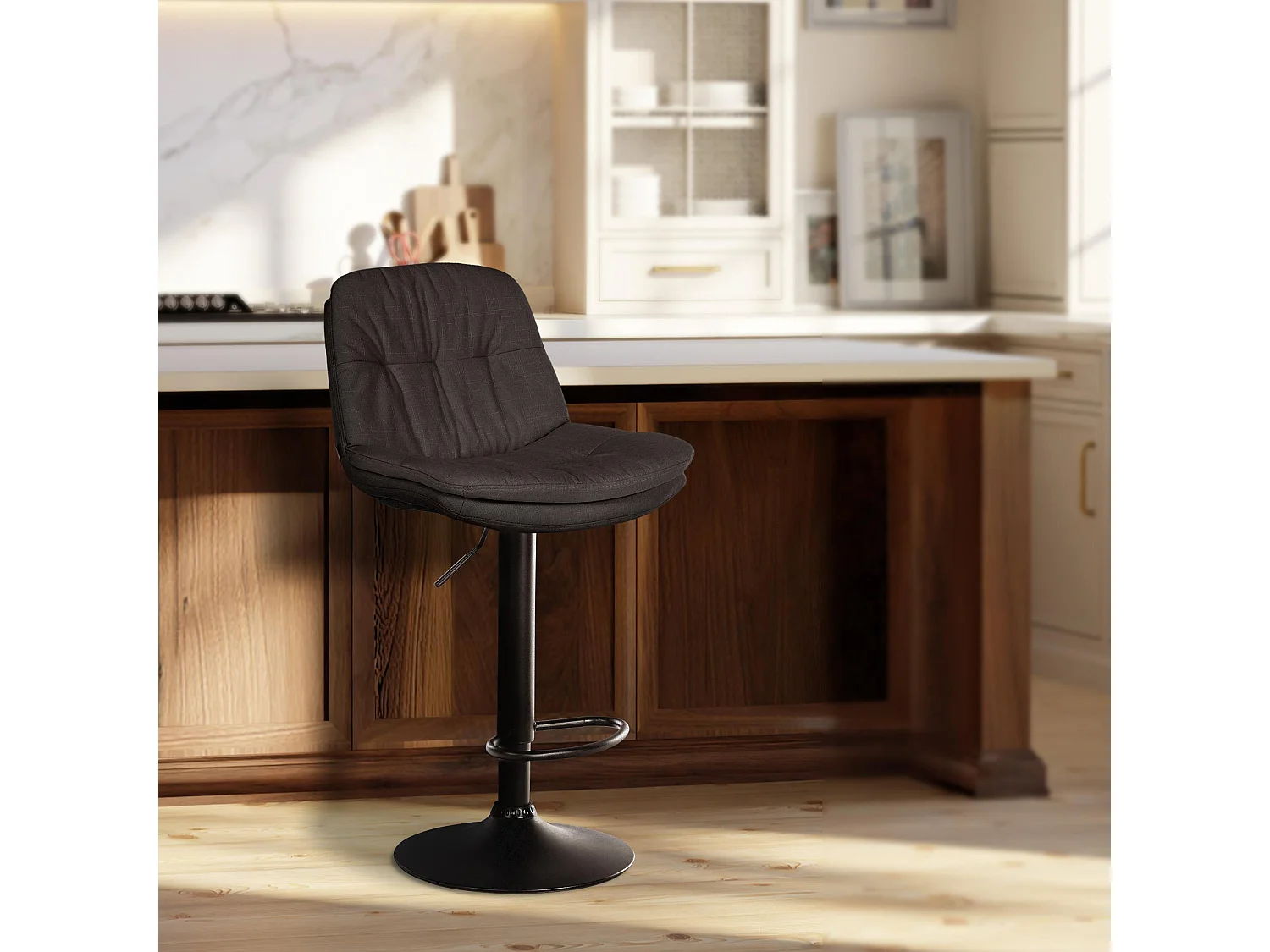 Tabouret de bar - Tissu - Gris foncé - Laurel