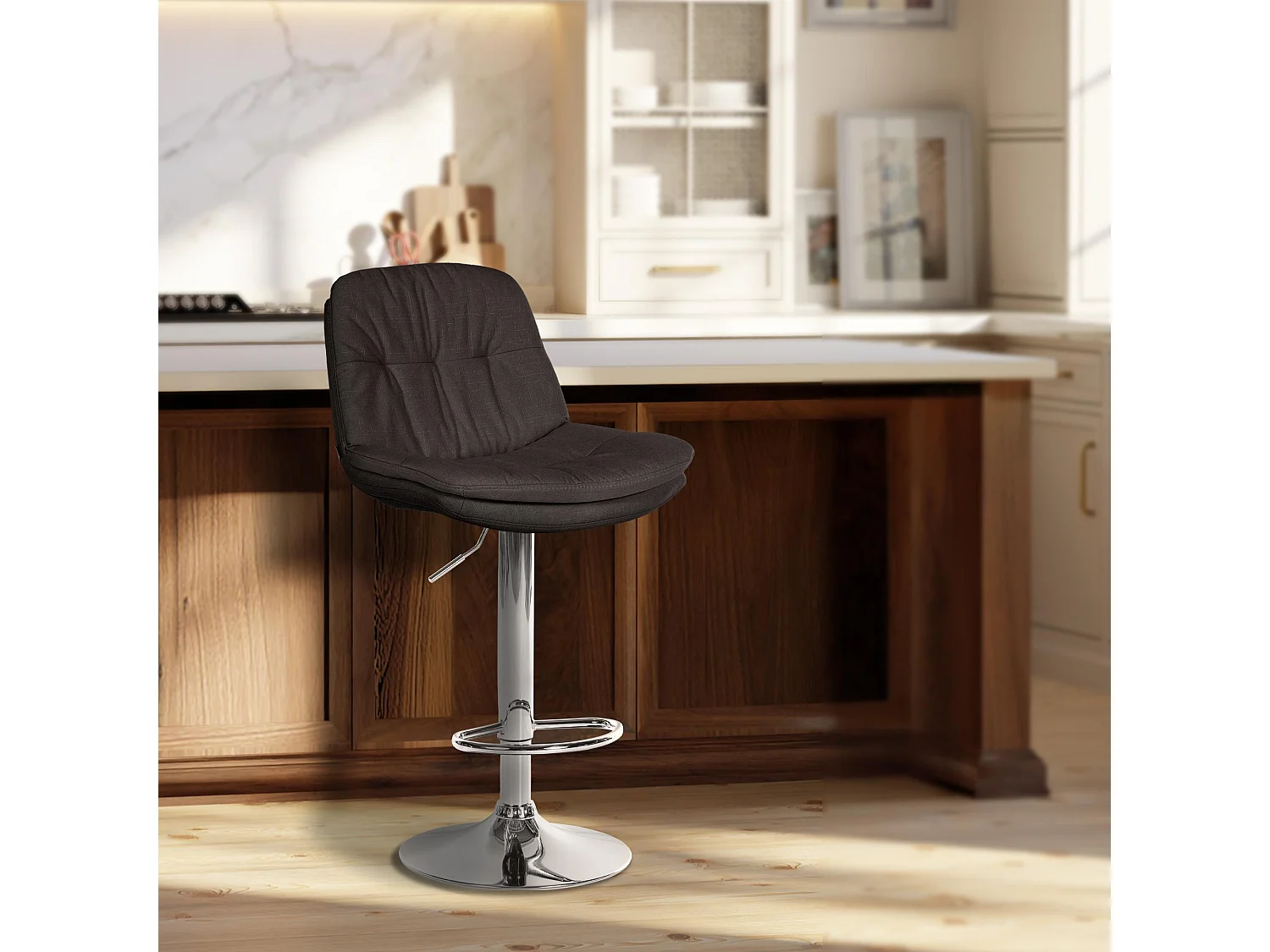 Tabouret de bar - Tissu - Gris foncé - Laurel