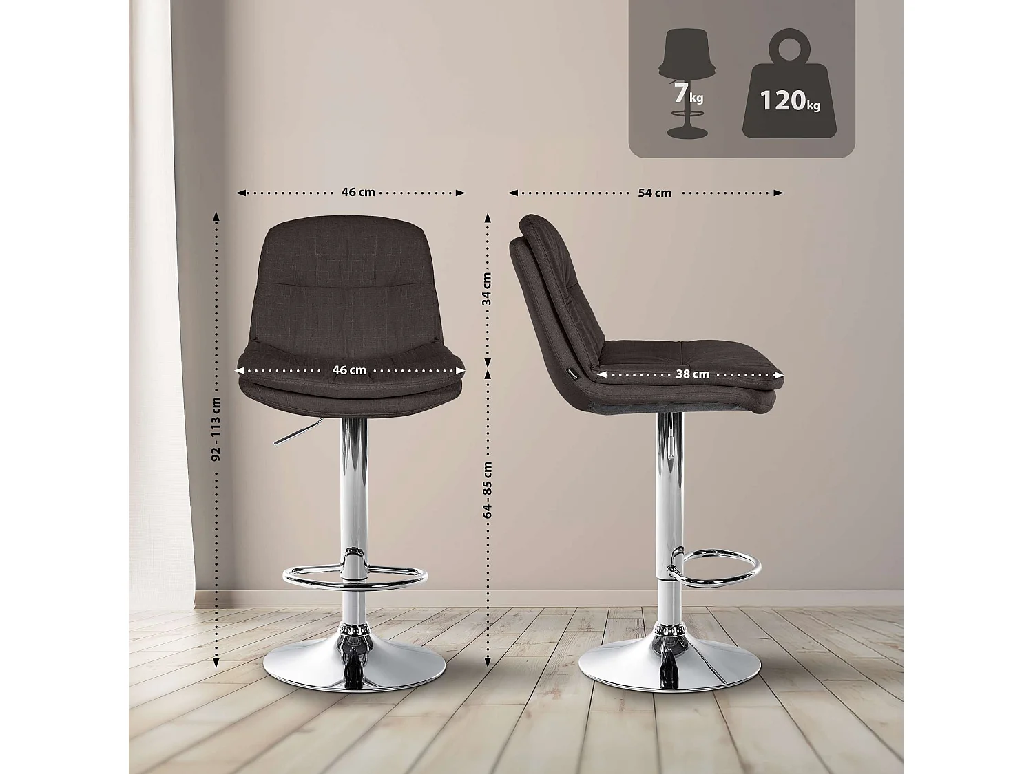 Tabouret de bar - Tissu - Gris foncé - Laurel