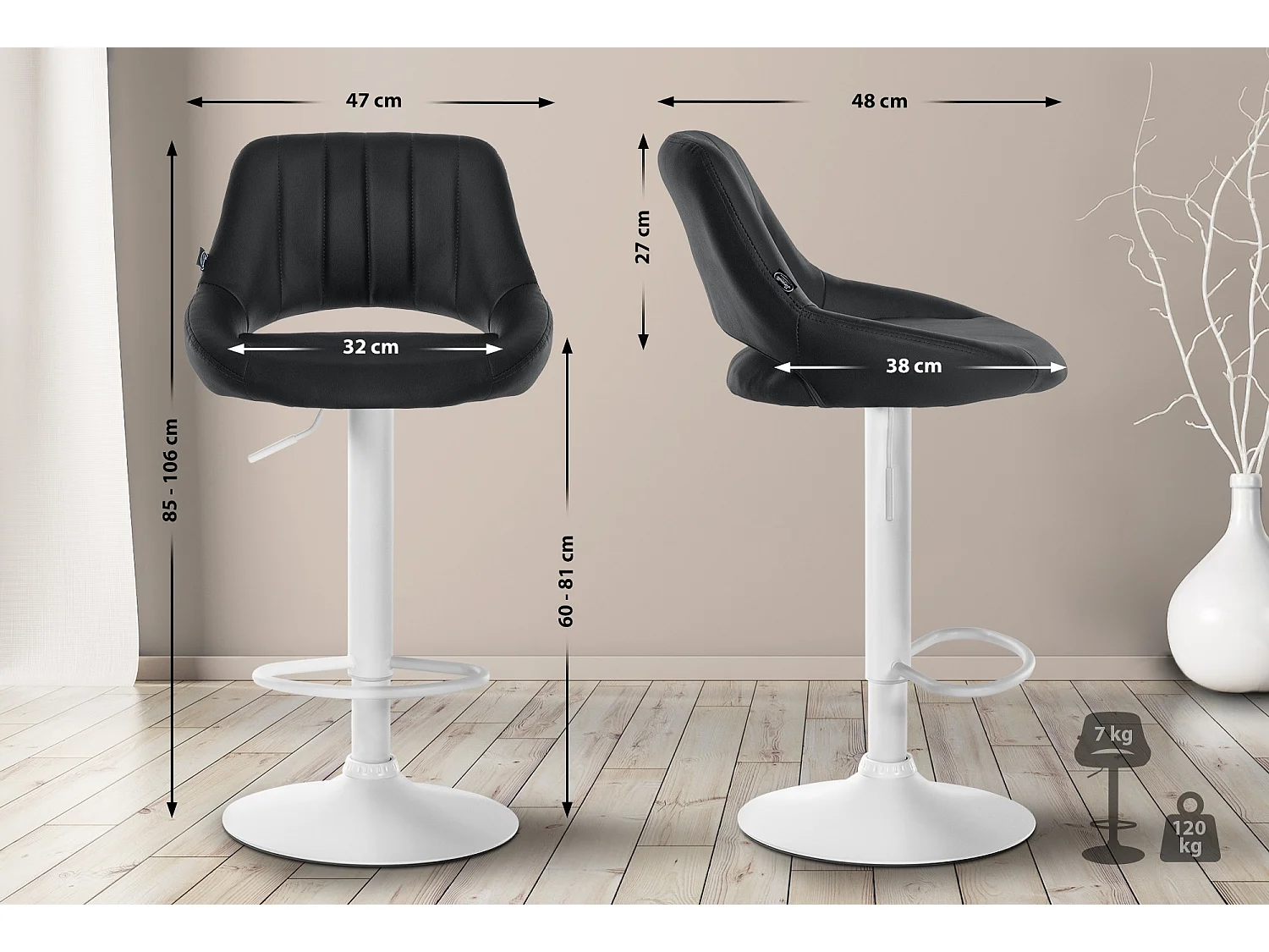 Tabouret de bar - Similicuir & Blanc - Noir - Milet
