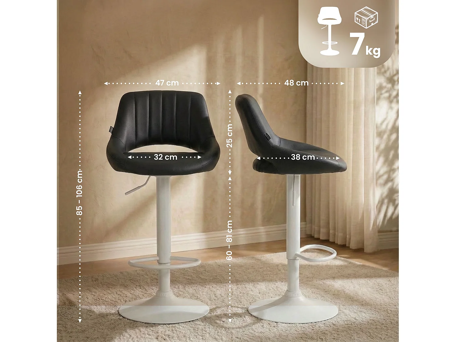 Tabouret de bar - Similicuir & Blanc - Noir - Milet