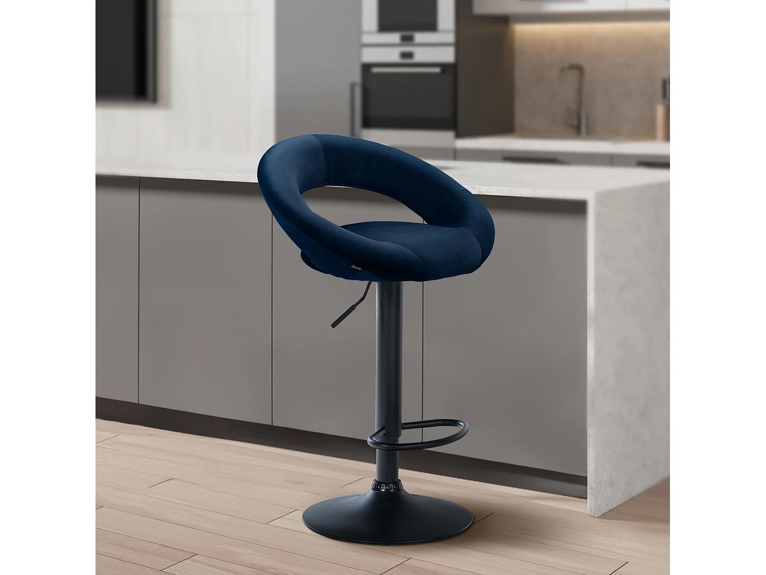 Tabouret de bar - Velours & Noir - Bleu - Olinda