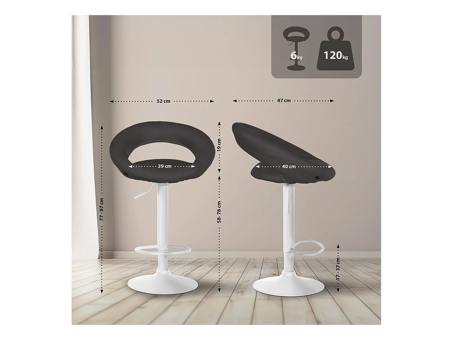 Set van 2  Barkruk - Stof & wit - donkergrijs - Olinda