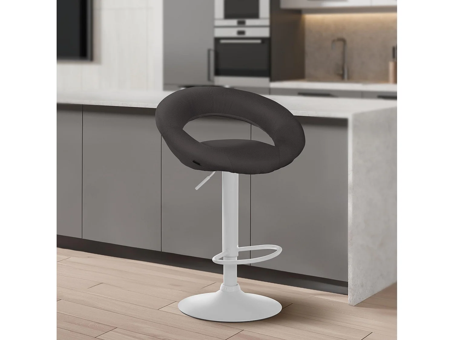 Lot de 2  Tabouret de bar - Tissu & Blanc - Gris foncé - Olinda