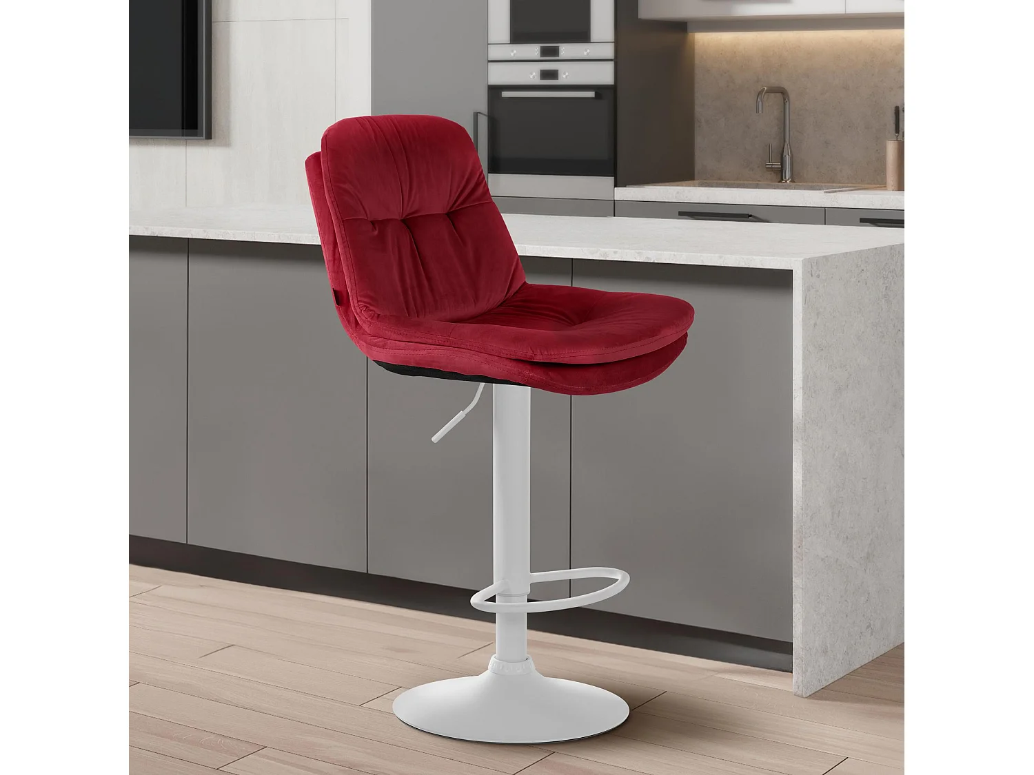 Tabouret de bar - Velours - Rouge - Laurel