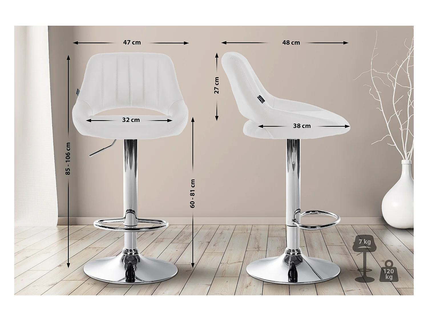 Lot de 2  Tabouret de bar - Similicuir - Blanc - Milet