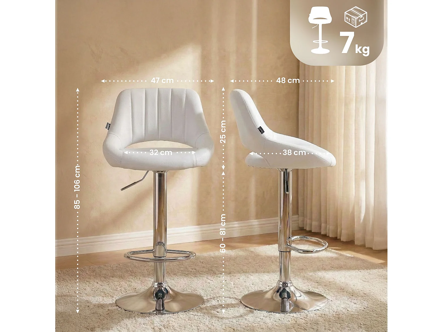 Lot de 2  Tabouret de bar - Similicuir - Blanc - Milet