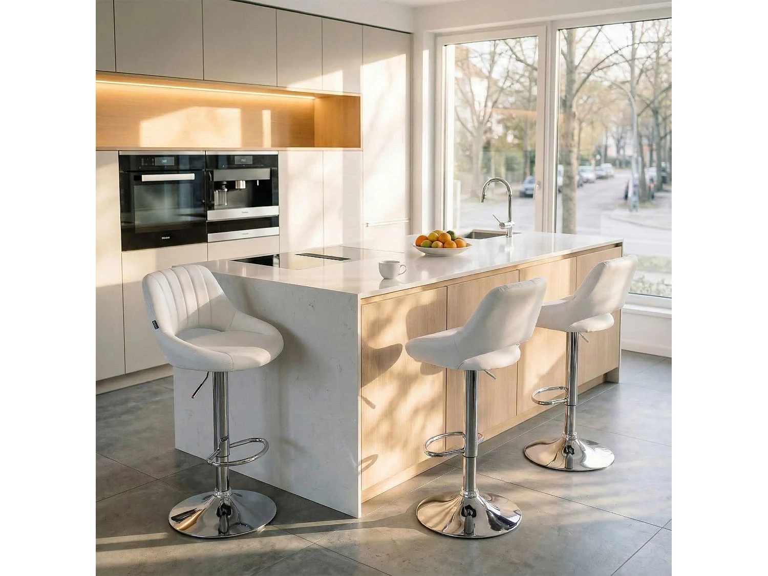 Lot de 2  Tabouret de bar - Similicuir - Blanc - Milet