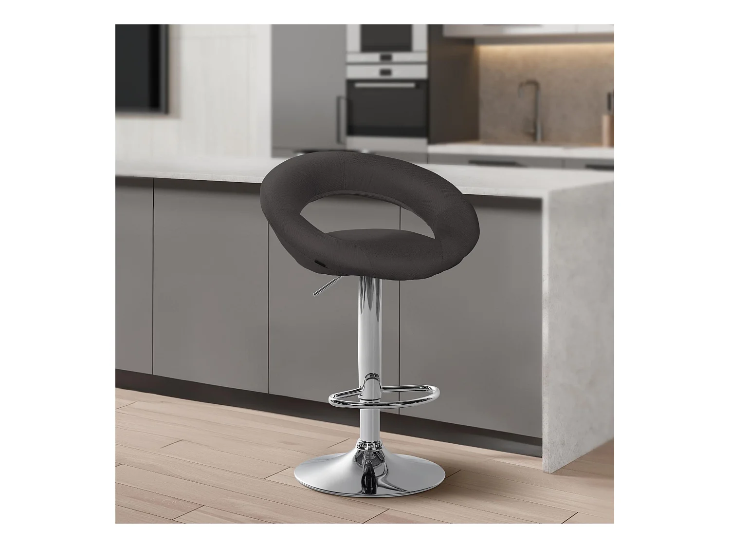 Lot de 2  Tabouret de bar - Tissu & Chrome - Gris foncé - Olinda