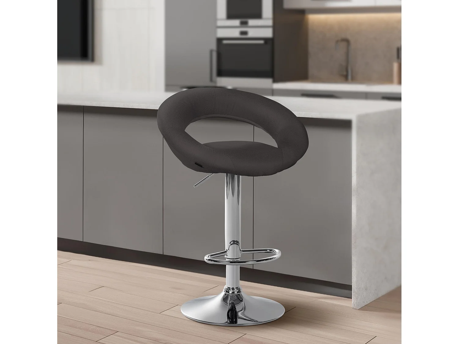 Lot de 2  Tabouret de bar - Tissu & Chrome - Gris foncé - Olinda