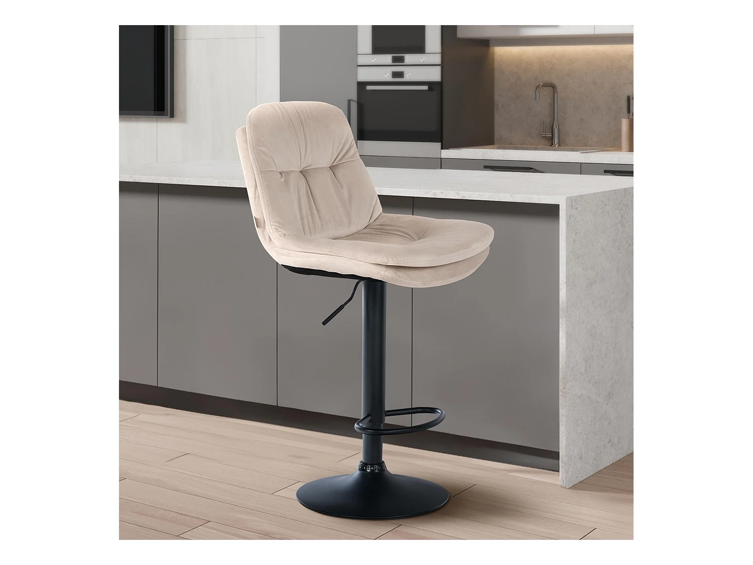 Tabouret de bar - Velours - Crème - Laurel
