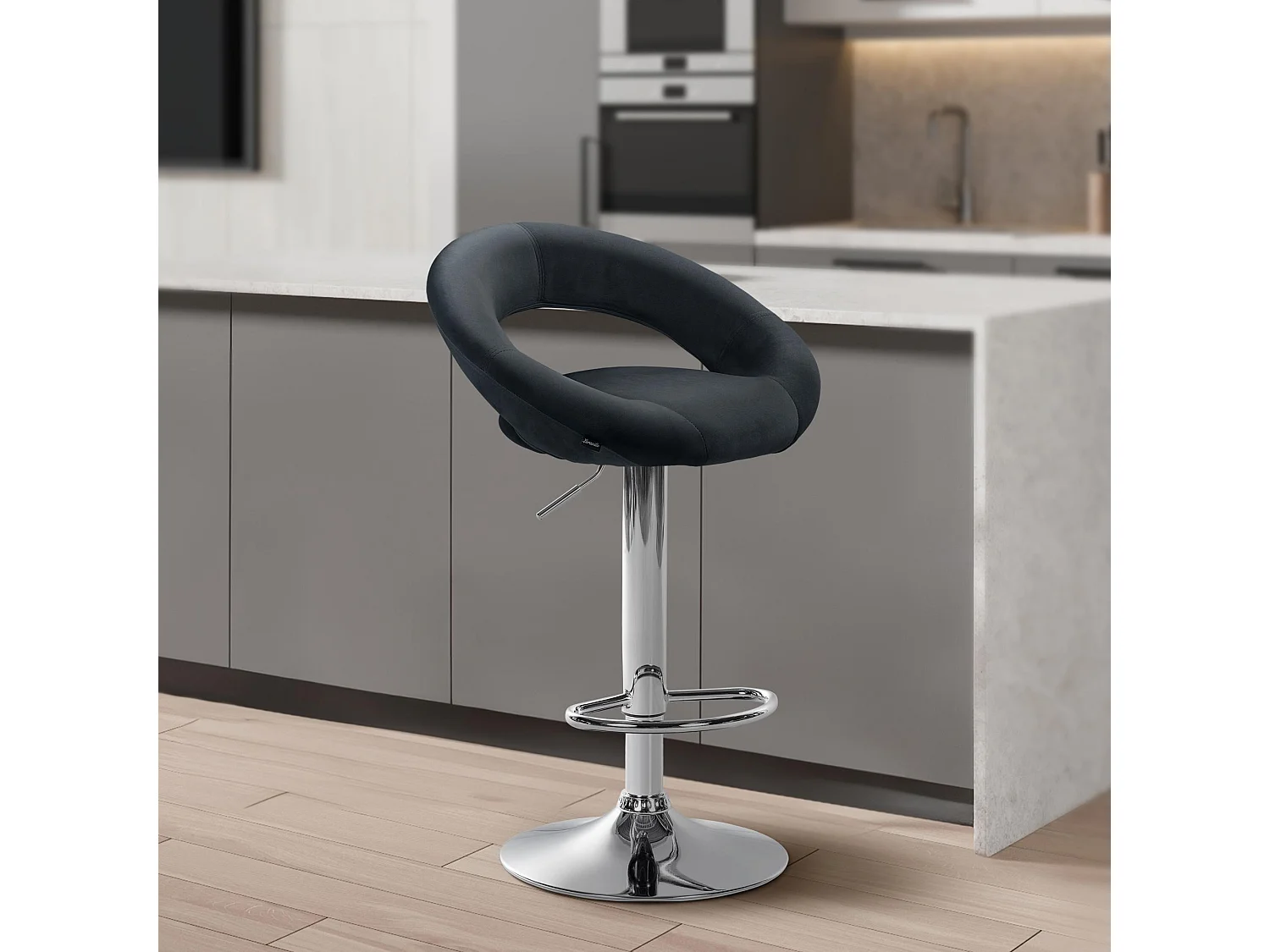 Tabouret de bar - Velours & Chrome - Gris foncé - Olinda