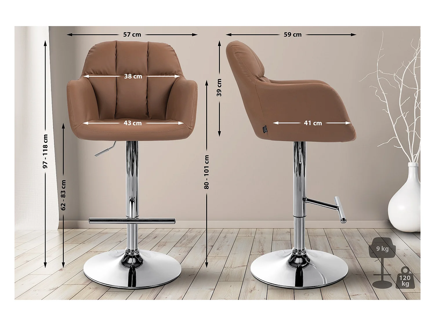 Tabouret de bar - Similicuir - Marron clair - Natoma