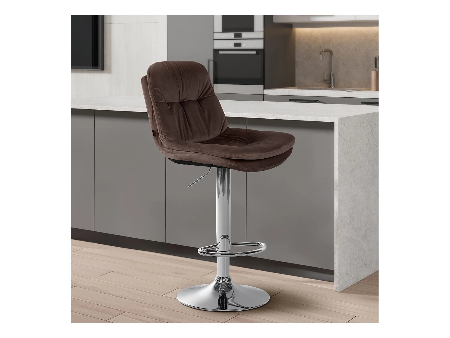 Tabouret de bar - Velours - Marron - Laurel