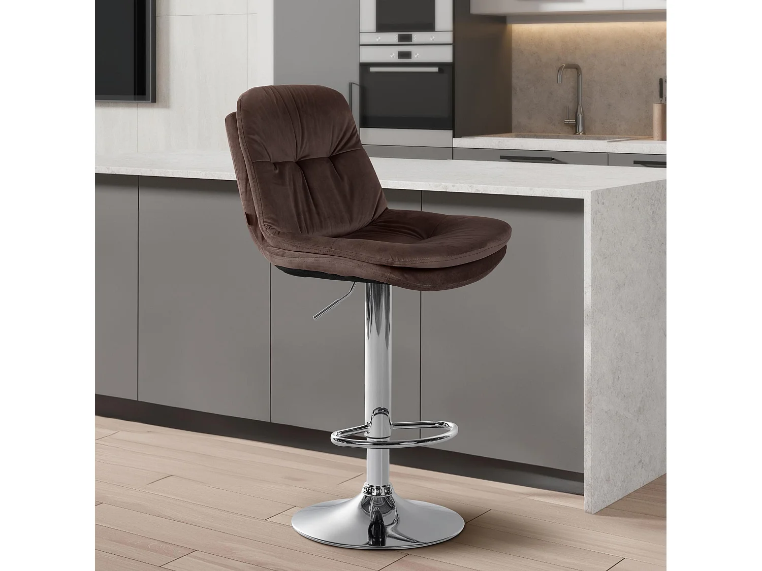 Tabouret de bar - Velours - Marron - Laurel