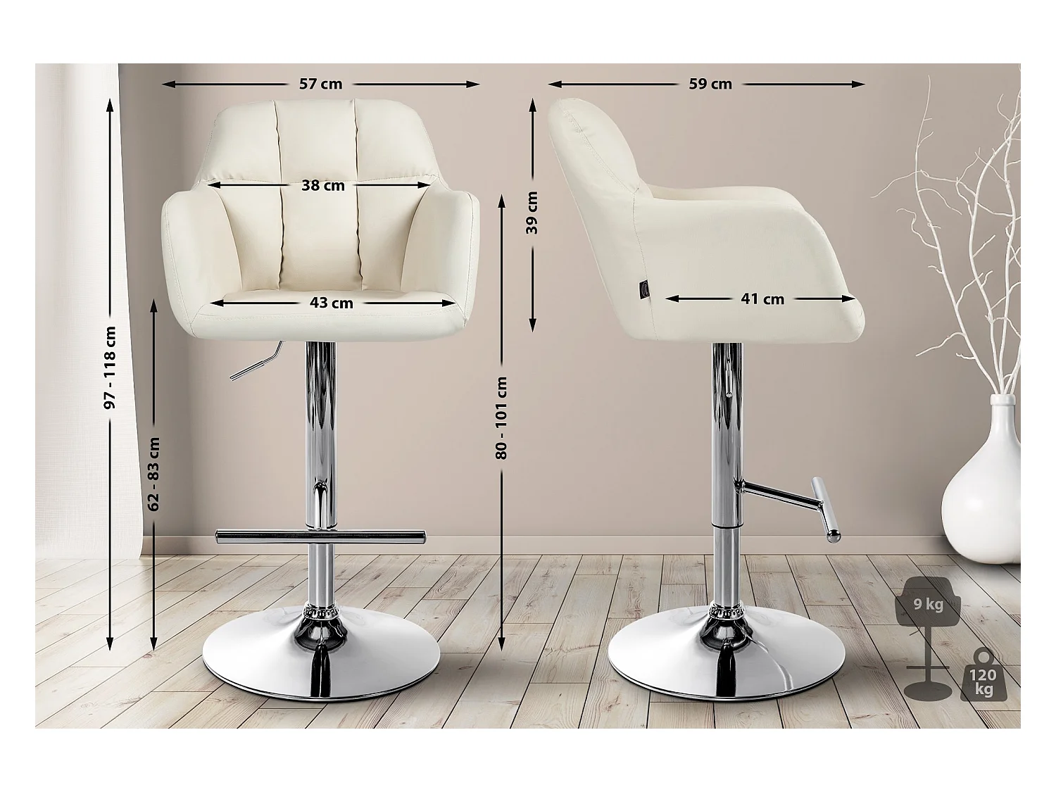 Tabouret de bar - Similicuir - Crème - Natoma