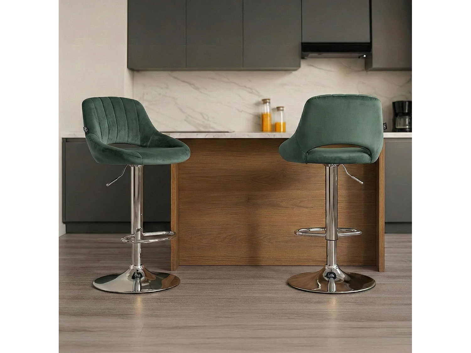 Lot de 2  Tabouret de bar - Velours - Vert - Milet