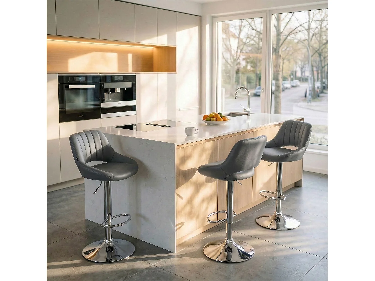 Lot de 2  Tabouret de bar - Similicuir - Gris - Milet
